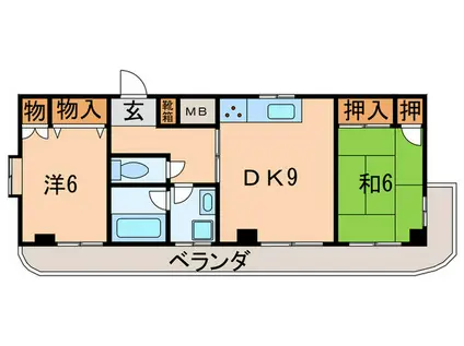 ルーエ芦屋(2DK/4階)の間取り写真
