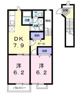 WERDEN JEUNESSE B棟(2DK/2階)の間取り写真