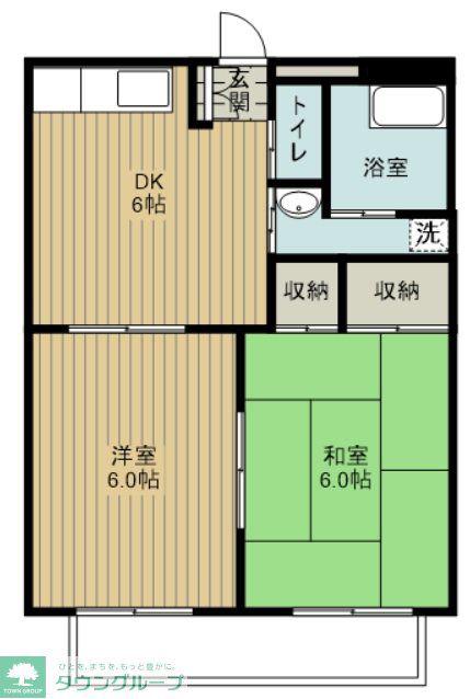 いかるがハイツ(2DK/2階)の間取り写真