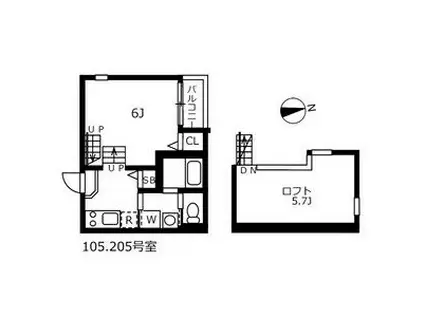 ディープリバー(1K/1階)の間取り写真