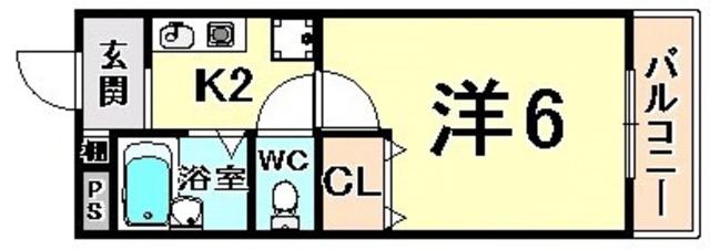 リーガルコート塚口(1K/4階)の間取り写真