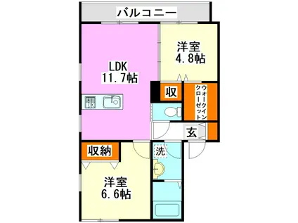 ラ・コリーヌ 舞ノ浦  A棟(2LDK/2階)の間取り写真