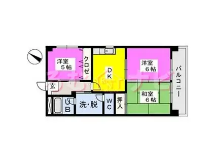 ハイラークやひろ(3DK/3階)の間取り写真