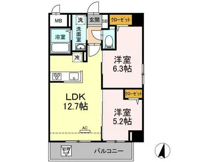 メゾン ド ウミライ松江駅前(2LDK/9階)の間取り写真