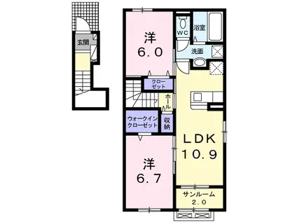 アクール(2LDK/2階)の間取り写真