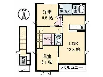 フォンティーヌC棟(2LDK/2階)の間取り写真