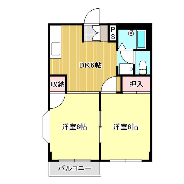 エクセレントシャトー(2DK/2階)の間取り写真