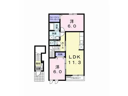 スカイヒルズA(2LDK/2階)の間取り写真