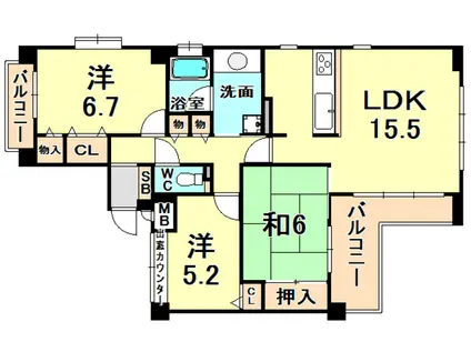 ルイシャトレ香櫨園(3LDK/3階)の間取り写真