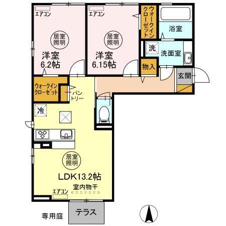 ゼフィール(2LDK/1階)の間取り写真