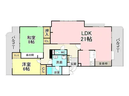 メゾンモンブラン富野台・壱番管C棟(2LDK/5階)の間取り写真