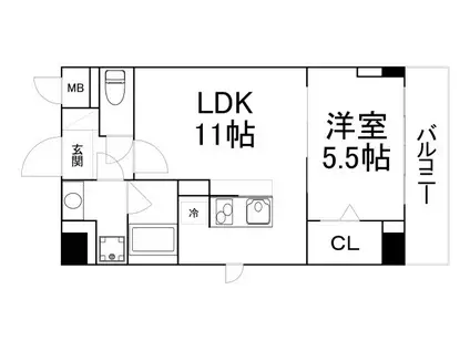 パークフラッツ安堂寺町(1LDK/5階)の間取り写真