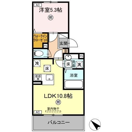 フェリシテ御領(1LDK/1階)の間取り写真