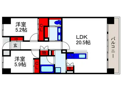 MAGNIFIQUE北桜塚(2LDK/3階)の間取り写真