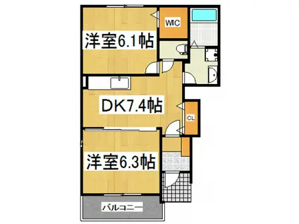 グラディア(2DK/1階)の間取り写真