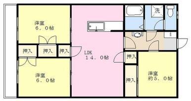 メゾンするが(3LDK/5階)の間取り写真