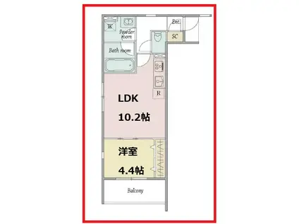 モクシオン扇(1LDK/1階)の間取り写真