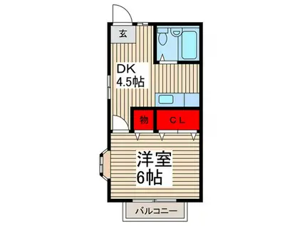 コーポウエルストン(1DK/2階)の間取り写真