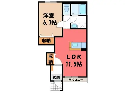 ラムール II(1LDK/1階)の間取り写真