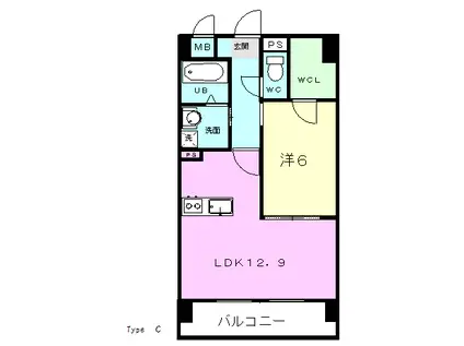 クラージュ菊陽(1LDK/8階)の間取り写真