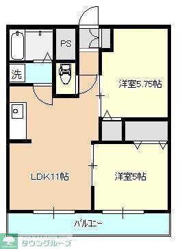 南台ハイツ(2LDK/1階)の間取り写真