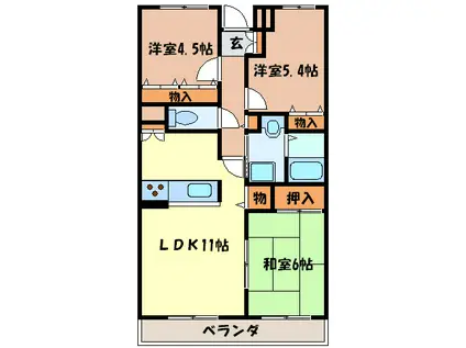 メロディハイム(3LDK/3階)の間取り写真