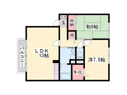 ヴィラウィッシュ B棟(2LDK/2階)の間取り写真