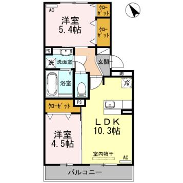 サニーヒルズ(2LDK/2階)の間取り写真