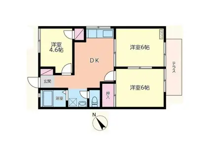 KRYUハイツ(3DK/1階)の間取り写真