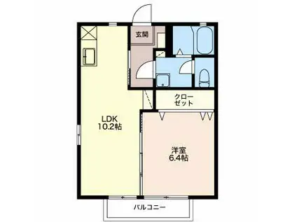 ディアス本野A(1LDK/2階)の間取り写真