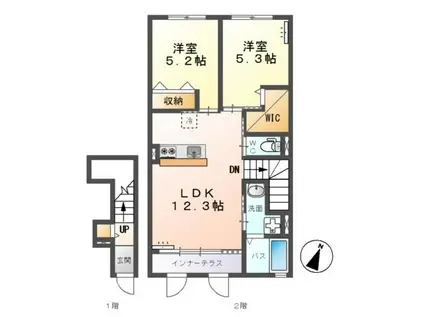 ウエスト・VALLEY・MOTO I(2LDK/2階)の間取り写真