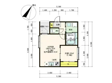 ハーモニーテラス開平町(1LDK/2階)の間取り写真