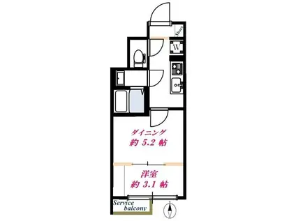 グローリオシェルト武蔵小杉II(1DK/1階)の間取り写真