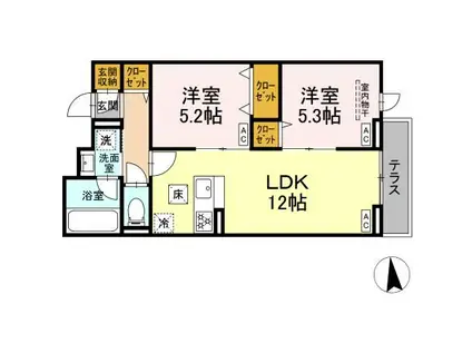 セレスティア東保木間II(2LDK/1階)の間取り写真