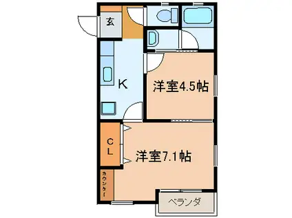 ジョイ・フラット(2K/2階)の間取り写真