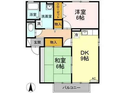 ファミーユ M B棟(2DK/2階)の間取り写真