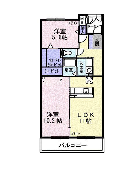 グランドヒルズヴィラ(2LDK/2階)の間取り写真