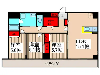 カスタリア西船橋II(3LDK/2階)の間取り写真