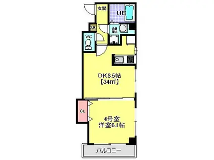 コスタ デルソル(1DK/3階)の間取り写真