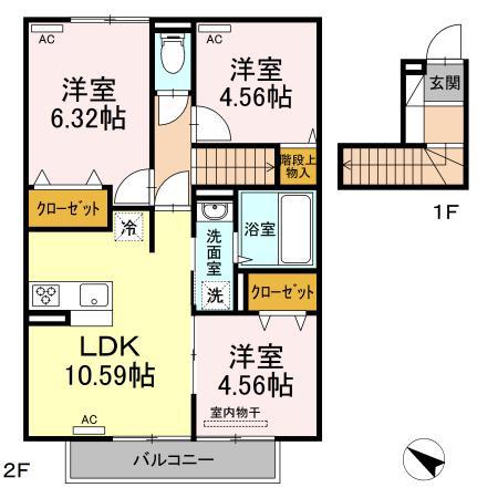 プランドール.I Ⅴ A棟(3LDK/2階)の間取り写真