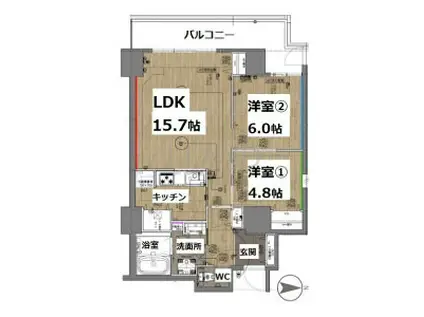 シティコート目黒2号棟 2(2LDK/2階)の間取り写真