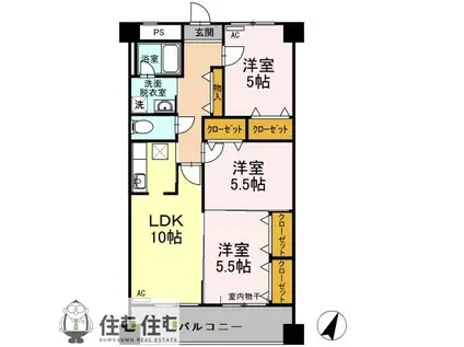 イーストONEイーストワン(3LDK/2階)の間取り写真