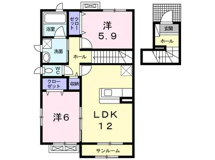 ブルーシャトーI(2LDK/2階)の間取り写真