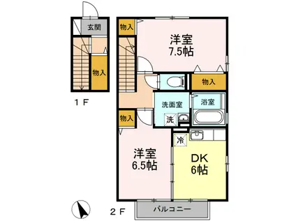 セジュールヴァンセンヌB棟(2DK/2階)の間取り写真