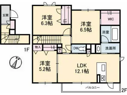 シャーメゾン・フローラル(3LDK/2階)の間取り写真