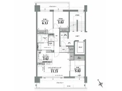 ウィスペリア郡山(3LDK/6階)の間取り写真