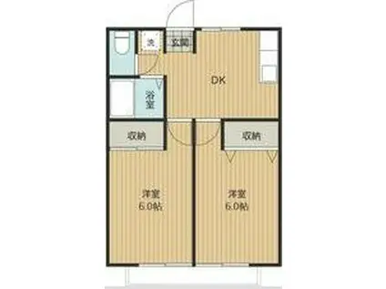 ベルピアB(2DK/1階)の間取り写真