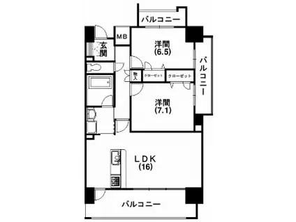セントラルヒルズ松城(2LDK/6階)の間取り写真