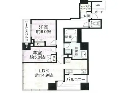 堂島ザ・レジデンスタワー(2LDK/9階)の間取り写真