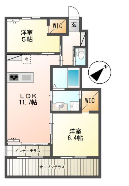 ラフィーネA(2LDK/1階)の間取り写真